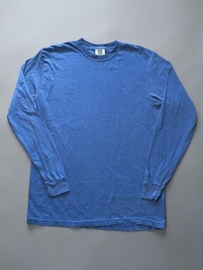 Comfort Colors Mens Long Sleeve T-Shirt Medium Heavyweight Blue Cotton Vintage